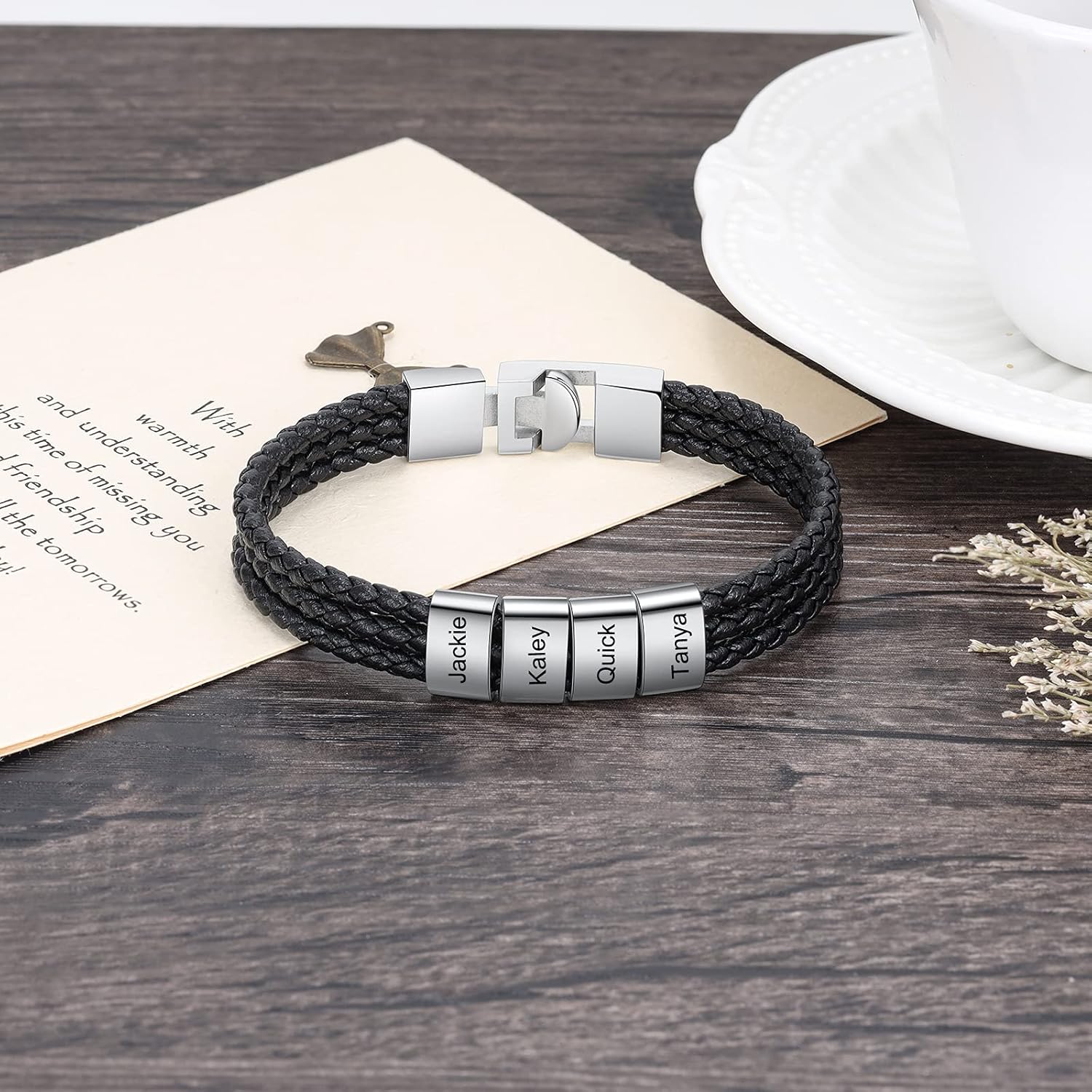 ROSI Modern Leather Bracelet for Men Personalized Gift Customizable Name Gift Stylish Design Fit for Any Occasion Unique Jewelry Piece for Men