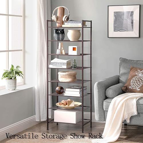 Miniatura 9 de SONGMICS Zapatero de 4 niveles y estante de almacenamiento de 8 niveles, organizador de zapatos, estante estrecho resistente para zapatos, patas