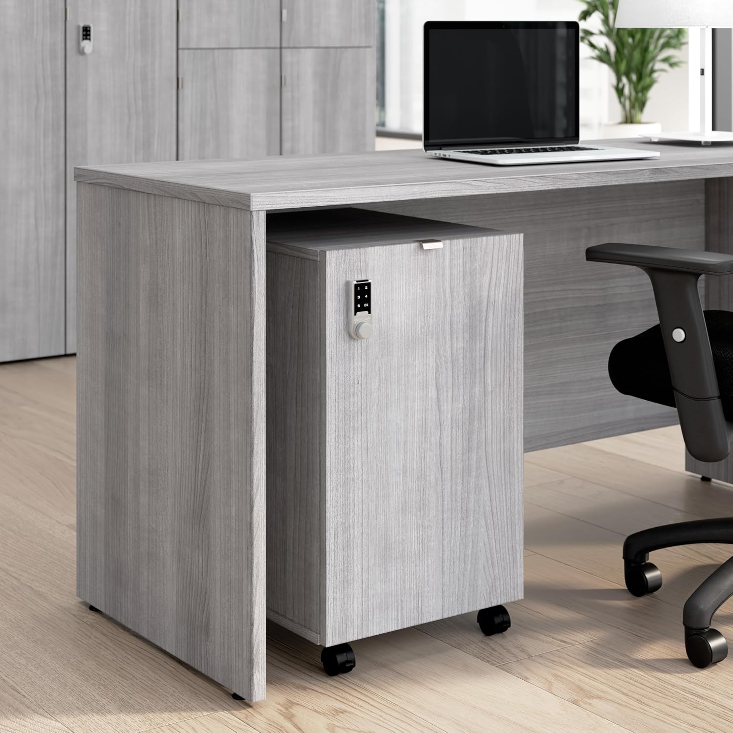 Bush Business Furniture Mobile File Cabinet with Drawers and Keypad Lock, Office Furniture, Assure Collection, Platinum Gray