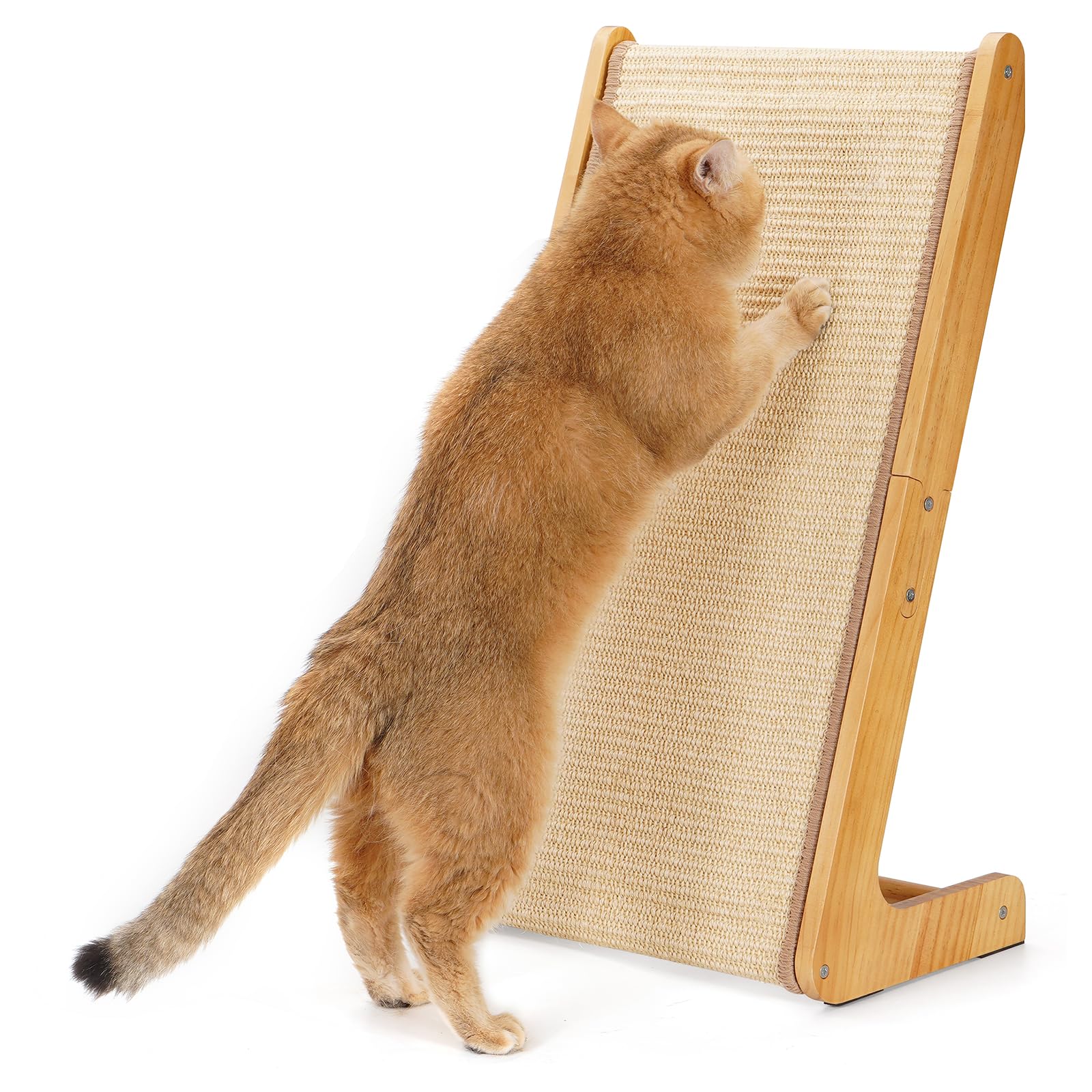 Avont Griffoir pour Chat en Sisal Naturel, Gratoir pour Jouer et Grimper, en Forme de L, Angle à 110°, Rampe et Planche Griffoir Chat en Bois, Grand Grattoir, Protection des Meubles 65×37 cm –Style B