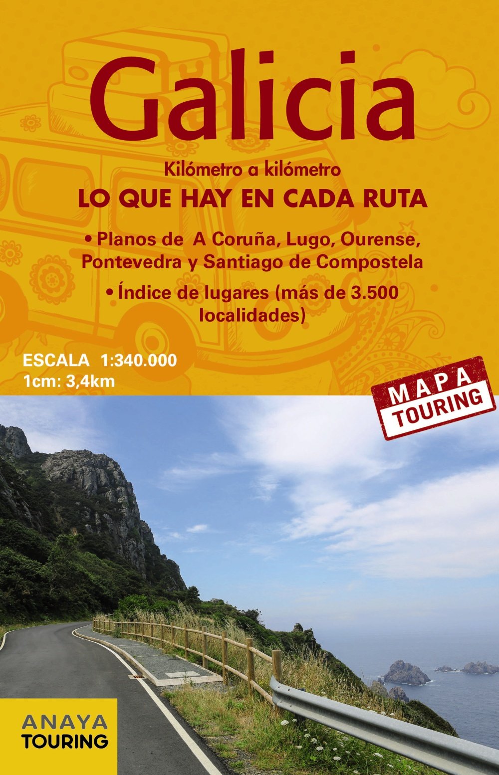Mapa de carreteras Galicia (desplegable), escala 1:340.000 (Mapa Touring)