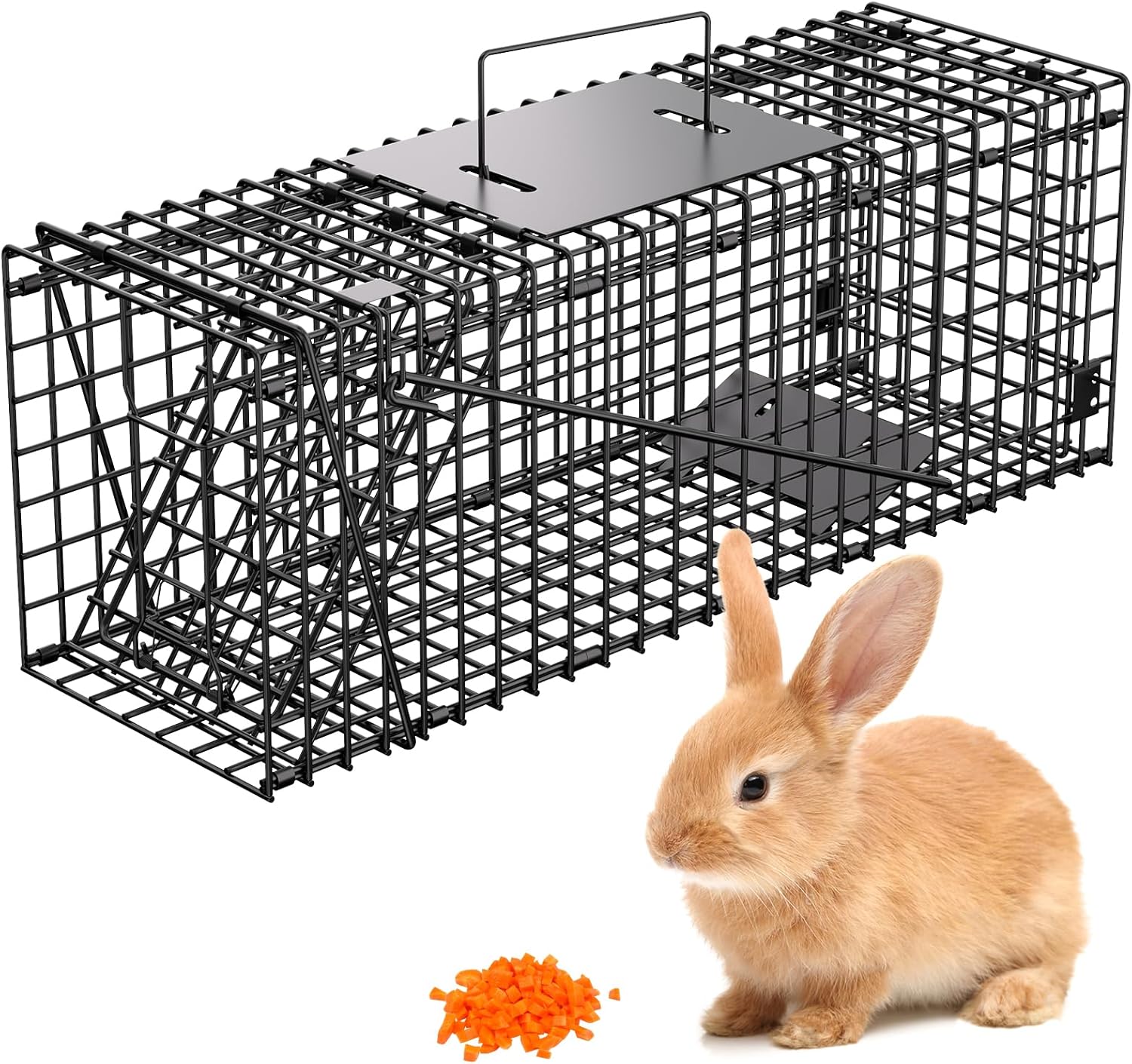 VASALAID Live Animal Trap Cage, 24 X 7 X 8 Inch Catch and Release, Humane Live Trap Cage Indoor & Outdoor Foldable cat Trap for Stray Cats, Rabbits, Squirrels, Groundhogs, Woodchucks 24“ X 8” X 7“