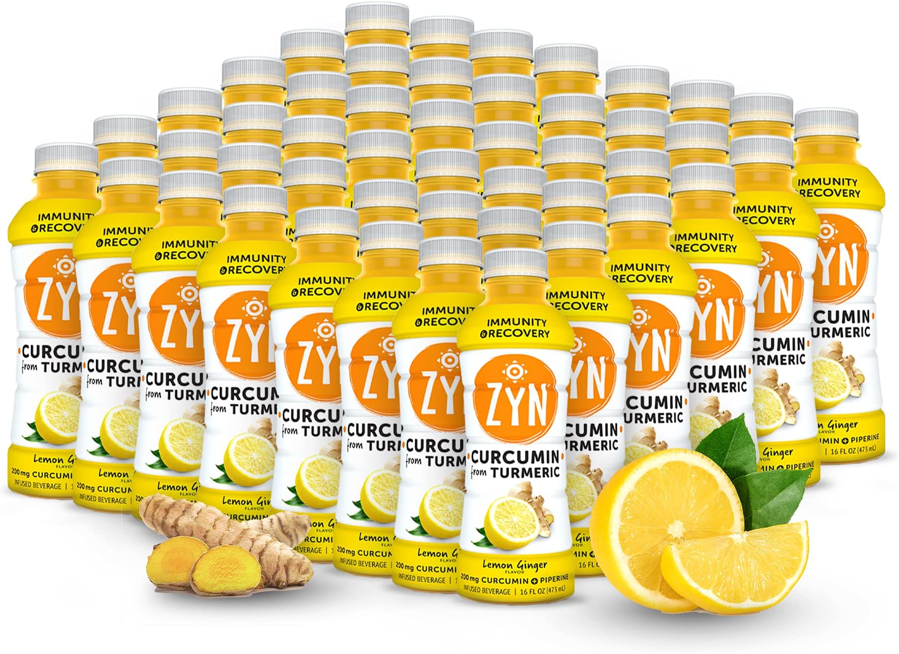 ZYN Immunity & Recovery Drink Ginger Lemon Pack of 48 | Low Sugar Immunity Booster Hydration Drinks with Curcumin (from Turmeric), Piperine, Vitamin C & Vitamin D | Rapid Recovery Inflammation Support