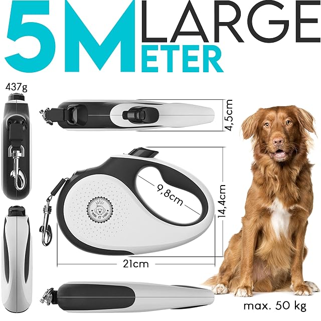 Foto 2 de 8 de Hund ist KÖNIG Correa para Perros de 5 m para Perros pequeños y Grandes, Correa Extensible con Mango cómodo