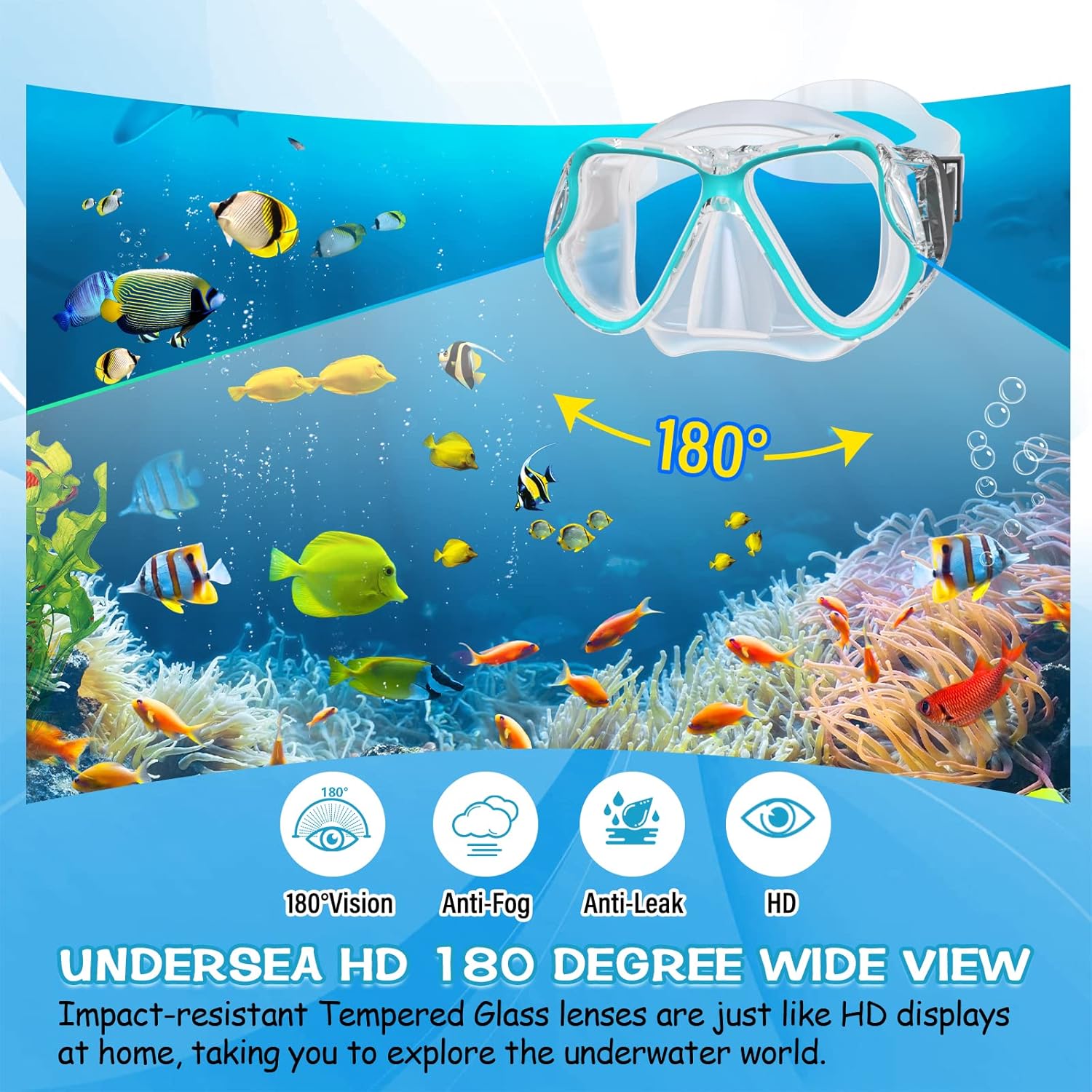 Greatever Dry Snorkel Set,Panoramic Wide View Anti-Fog Scuba Diving Mask,Professional Snorkeling Gear for Adults Kids - Image 2