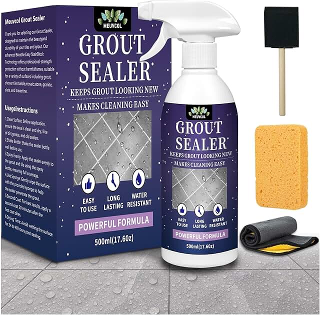 Grout Sealer,17.6 OZ Waterproof Grout Sealer for Shower, Floor, Kitchen ...