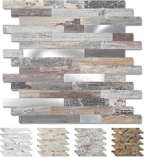 Yipscazo - Losetas de azulejo en muro, de metal de madera, para despegar y pegar, adhesivos, para cocina, baño, lavandería, cámper, chimenea (30,5 x