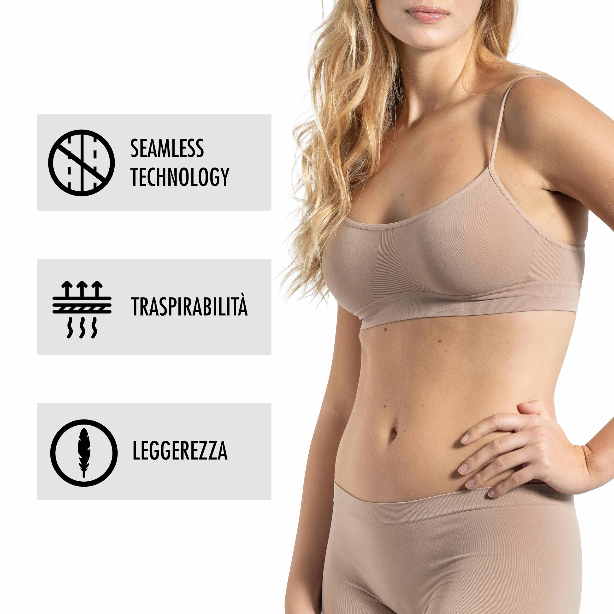 Risalti Reggiseno Senza Ferretto Spalla Stretta 3 pz - Bralette Donna in Microfibra, Brassiere Top Donna, Reggiseno Donna Elasticizzato, Intimo Donna, Senza Cuciture - Made in Italy