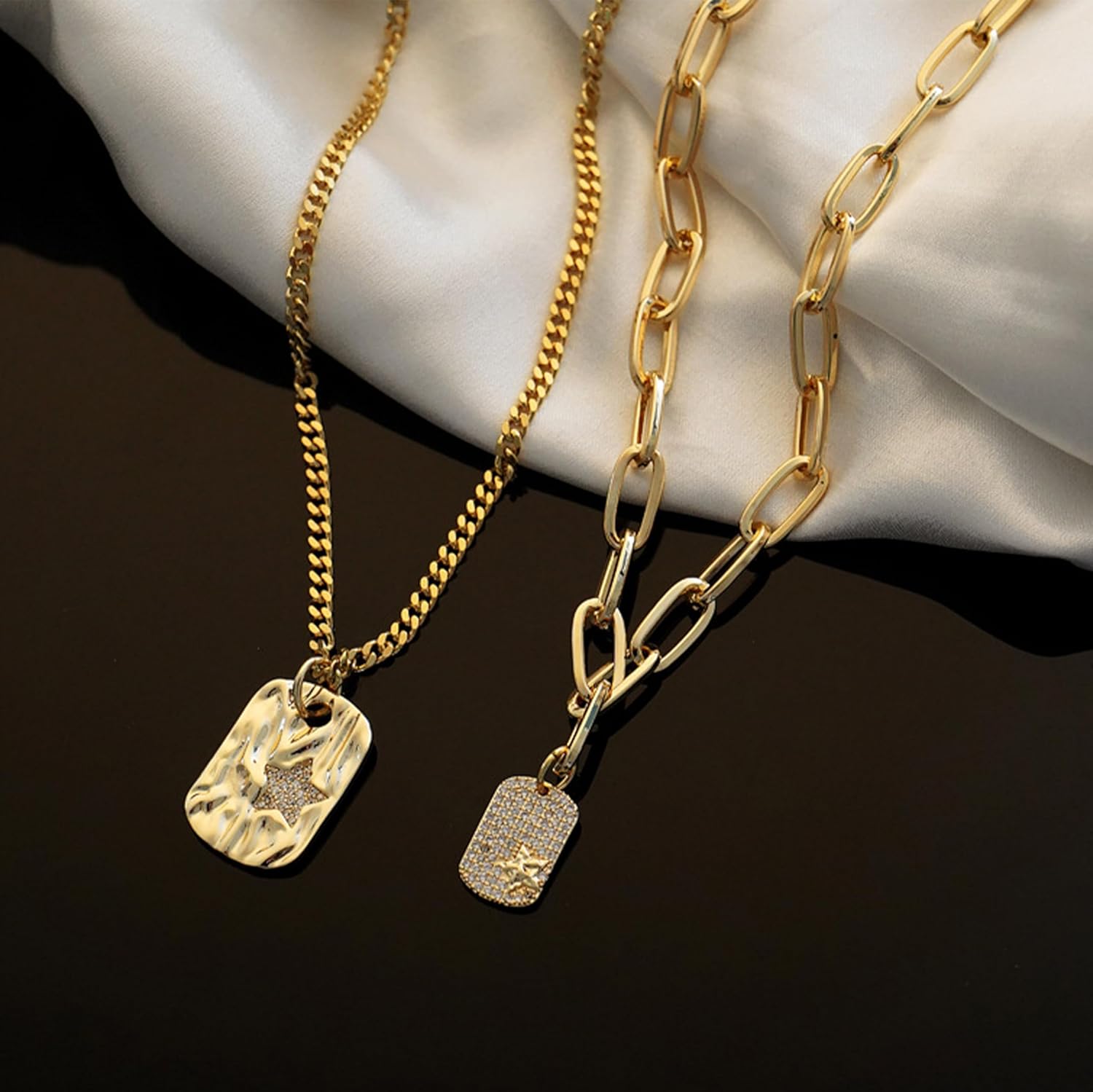 Layered Charm Necklaces for Women, Trendy 14K Gold Plated Choker Paperclip Chain Square Star Pendant Necklace, Dainty Adjustable Aesthetic Necklaces Jewelry Gifts - Image 4