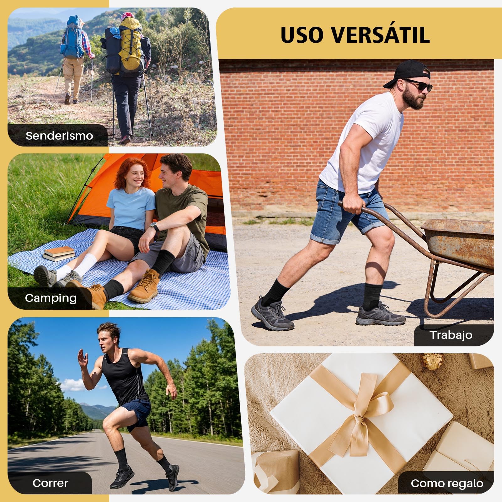 PUTUO Calcetines de Trabajo Hombre Reforzados: Calcetines Hombre Altos de Algodón - Work Socks Transpirable Anti-ampollas per Trabajo Deporte Running 5 pares — view 6