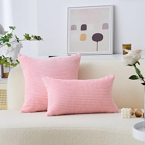 Vista 188 de Home Brilliant - Juego de 2 fundas de almohada de 24 x 24 pulgadas / 61 x 61 cm., de terciopelo de pana a rayas, cojín cuadrado decorativo, funda