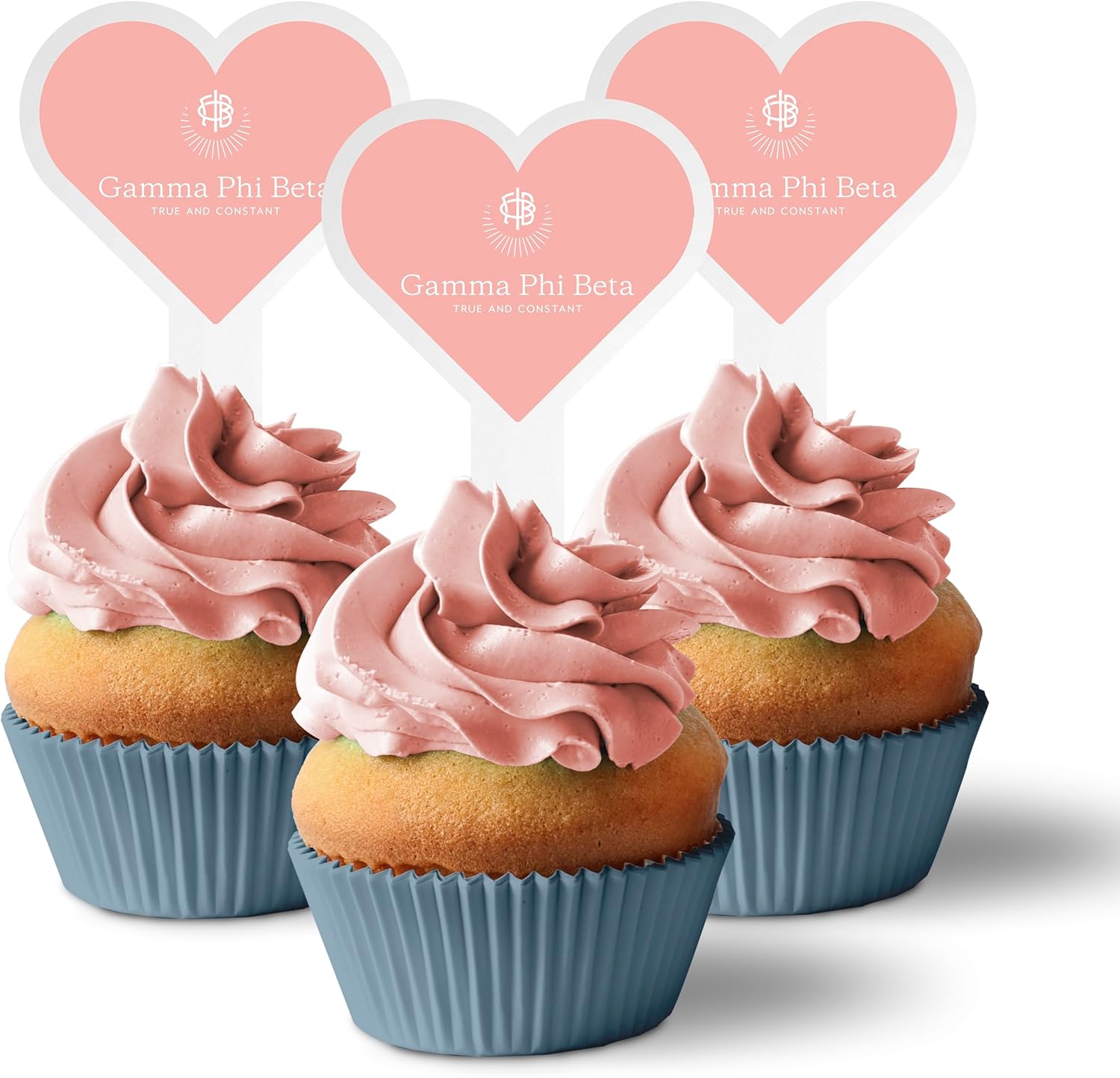 Gamma Phi Beta Cupcake Toppers, Officially Licensed Sorority Dessert Picks, Solid Plastic, American-Made (Heart, 25)