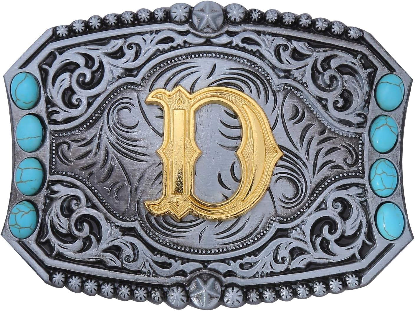 Vintage Turquoise Belt Buckle Men Western Cowboy Cowgirl Rodeo Initial Letters ABCDEFG to Z Belt Buckles for Women