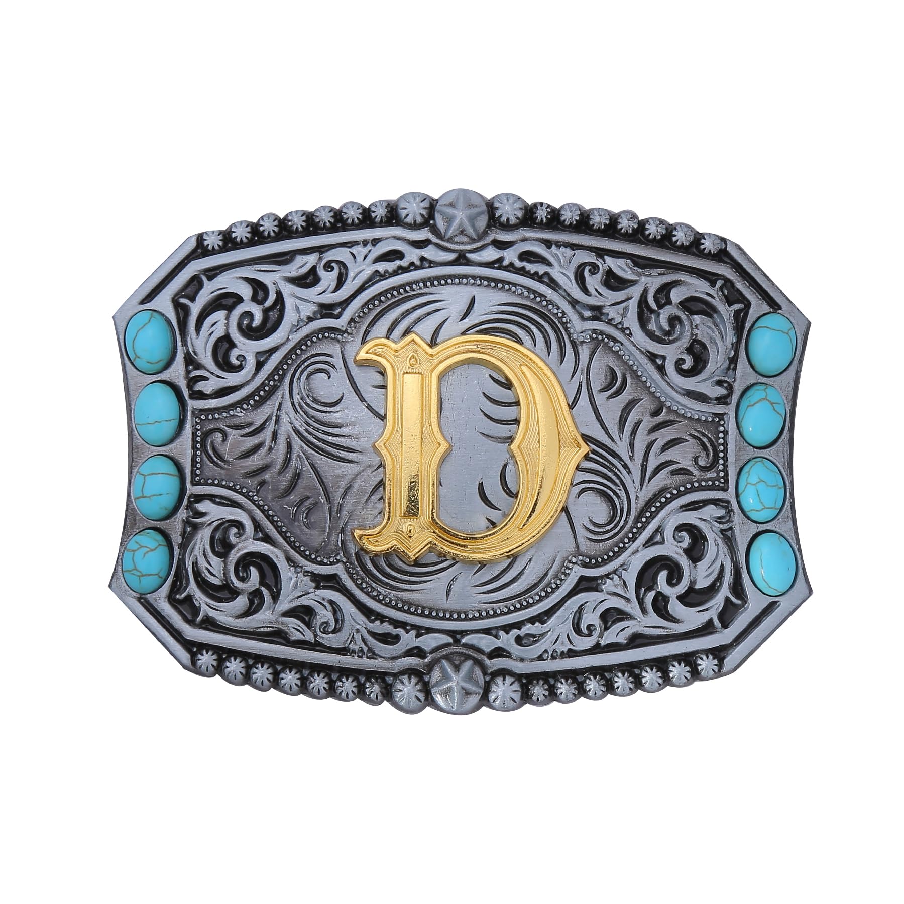 �️Bolatilt Vintage Turquoise Belt Buckle Men Western Cowboy Rodeo Belt Buckles Initial Letters D — fashion deal