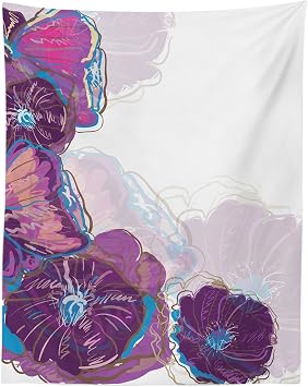 Lunarable Plum Tapestry Twin Size, Flourishing Vibrant Flower Petals Flora Essence Cottage Wildlife, Wall Hanging Bedspread Bed Cover Wall Decor, 68" X 88", Dark Purple Fuchsia
