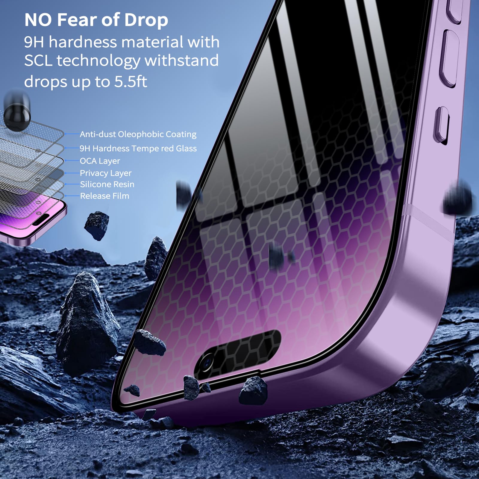 Vauki Pellicola Privacy Opaca Per IPhone 14 – Anti-Spia 28°, Durezza 9H, Antiriflesso, Con Protezione Fotocamera (2+2 Pezzi)