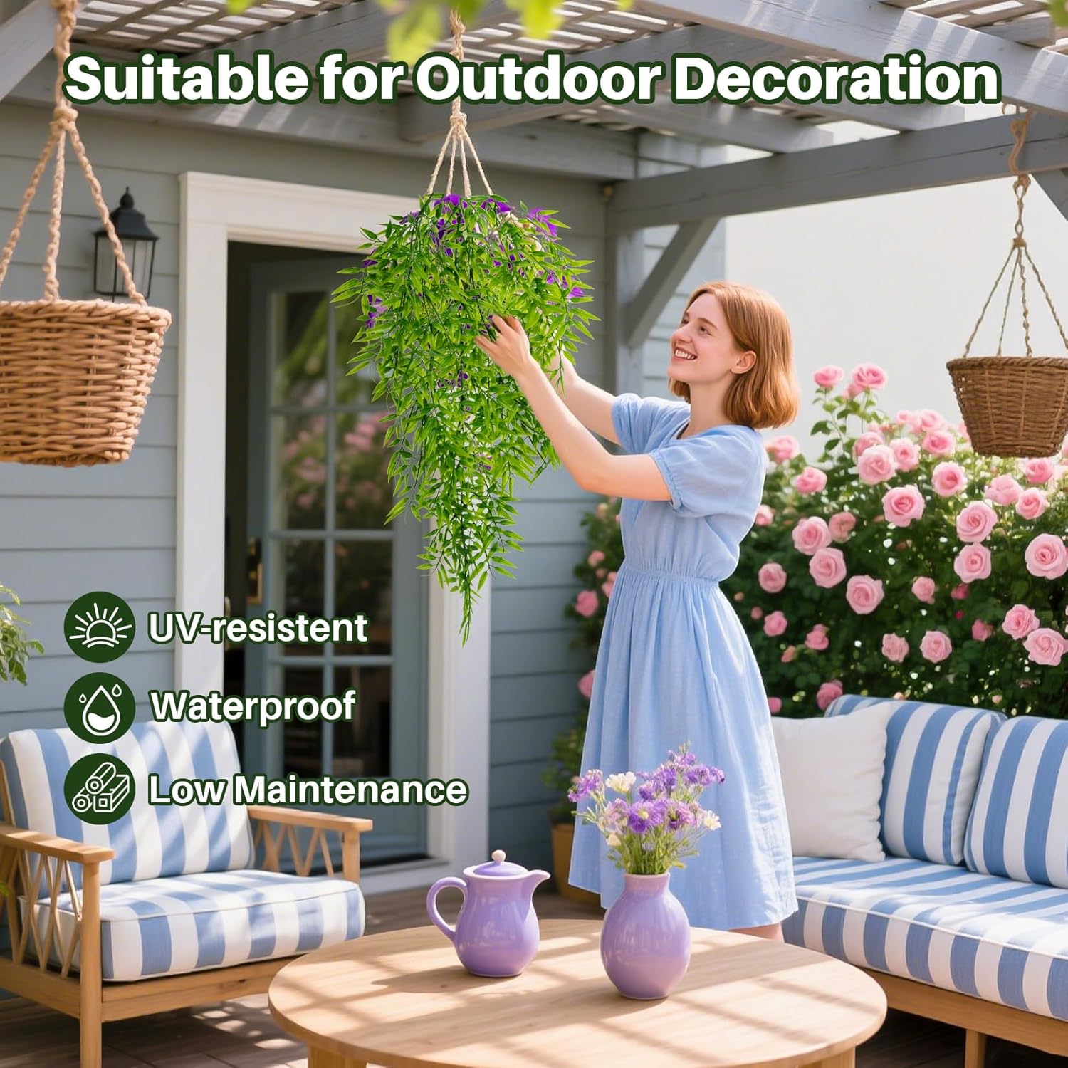 2PCS Fake Hanging Plants - Lifelike Artificial Bamboo Plants Outdoor, Fake Bamboo Leaves Plant for Study Yoga Living Room Patio Porch Stair Wedding Indoor Greenery Wall Decor - Image 4