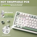 YUNZII B75 PRO Clavier mécanique sans fil,75% Gaming Clavier d'échappement Hot Swap personnalisé avec Knob, Interrupteurs préludes RGB,Bluetooth/Type-C/2.4G (Matcha Green, Milk Switch)