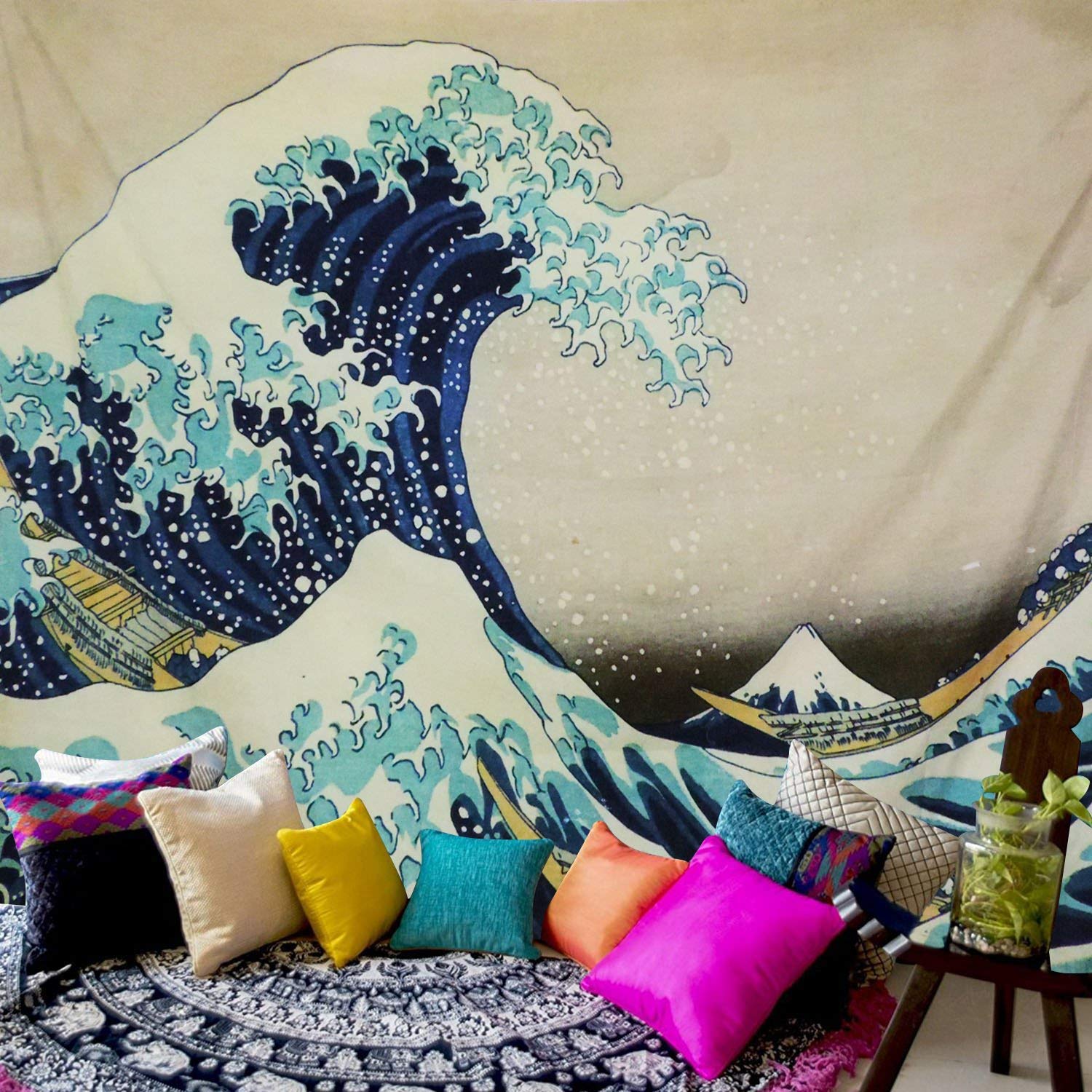Dremisland Arazzo da Parete Grande Onda Kanagawa Psichedelico Appeso a Parete Arazzi da Parete Mandala Wall Tapestry per Camera da Letto Soggiorno Dormitorio (Onda, XL/175X230cm)