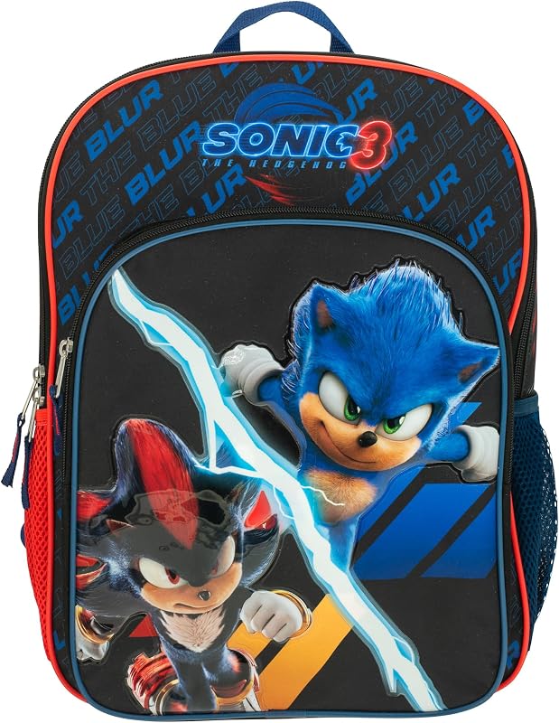 Sonic The Hedgehog 3 Movie Backpack for Boys & Girls, Bookbag featuring Sonic & Shadow, Schoolbag with Adjustable Shoulder Straps & Padded Back,16 Inch