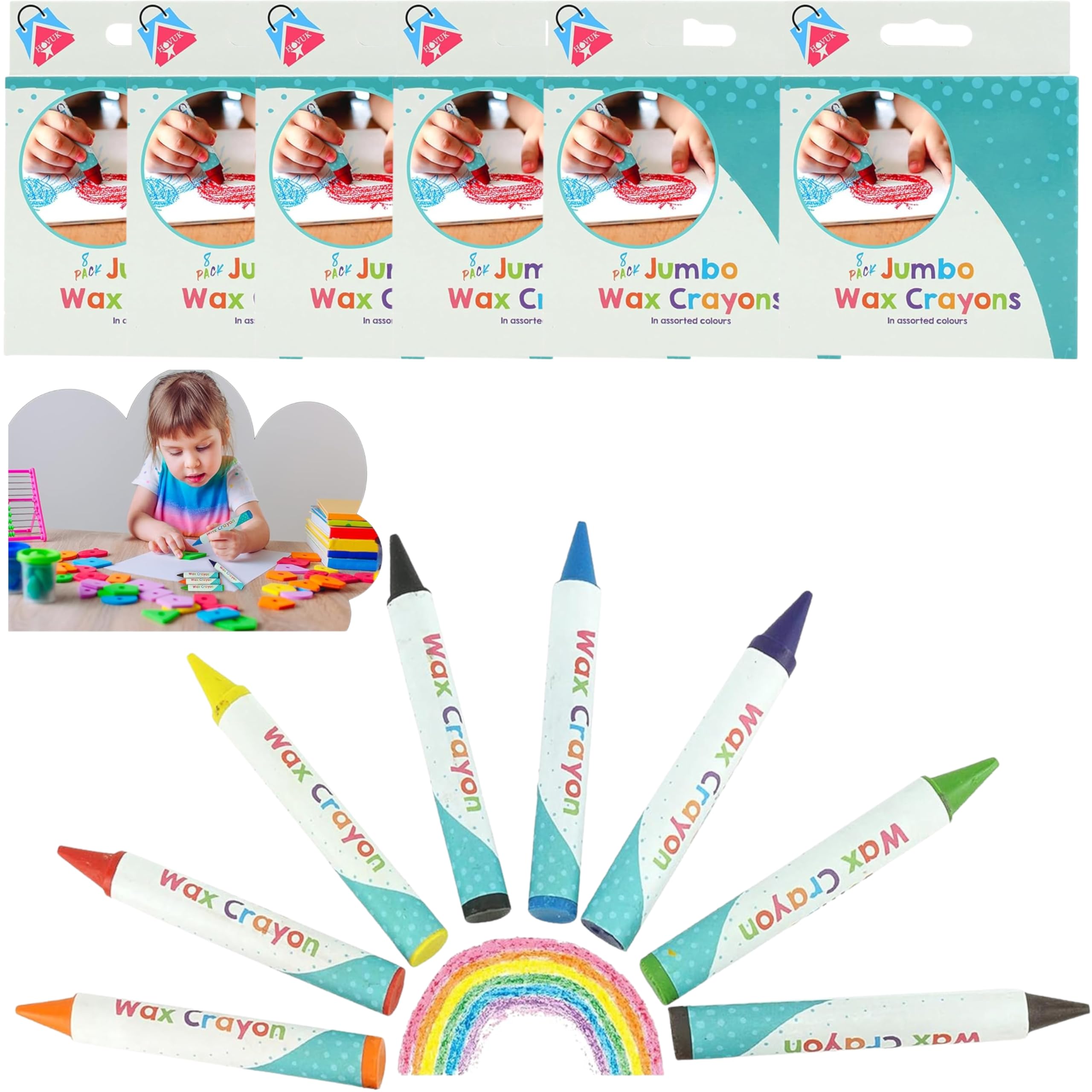 48 Pcs Jumbo Wax Crayons for Kids – Safe Non-Toxic Toddler Crayons – Extra Thick Easy Grip Drawing Sticks – Rainbow Colouring Set for Preschool & Nursery – Art & Craft, Party Bag Fillers, Easter Gifts
