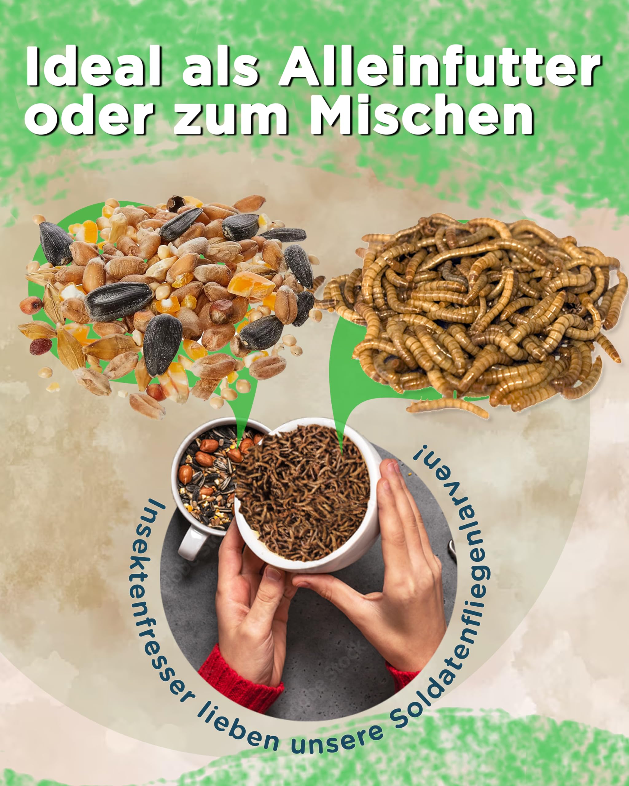 Futterbauer 10kg Soldatenfliegenlarven getrocknet, Premium Vogelfutter, Fischfutter, Futter für Reptilien und Nager, Proteinreiches Naturfutter wie Mehlwürmer