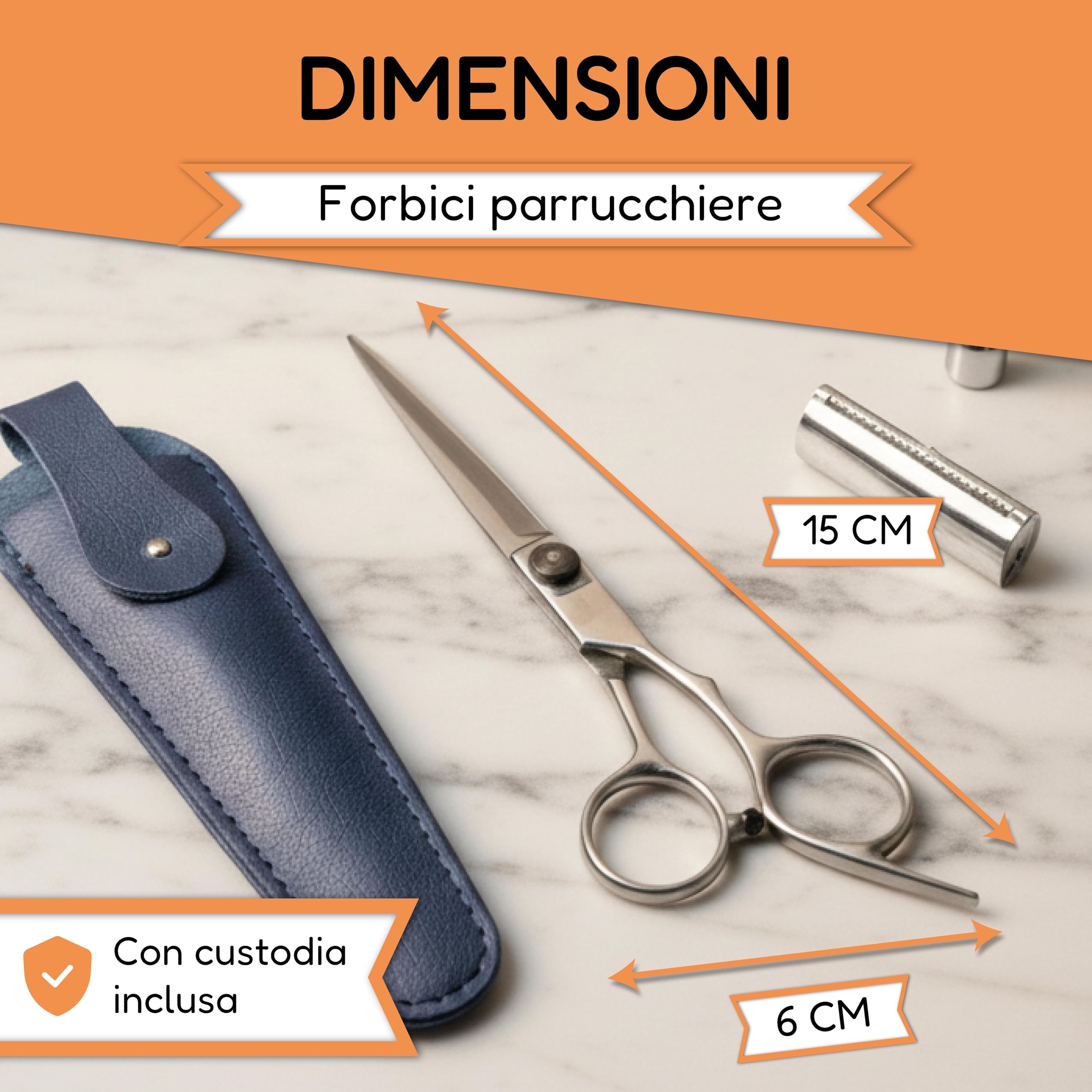 Forbici Parrucchiere Professionali 6 Pollici, Forbici Taglio Capelli in Acciaio Inox, Ergonomiche con Custodia, Ideali per Barbiere, Uomo Donna, Capelli Barba e Uso Domestico