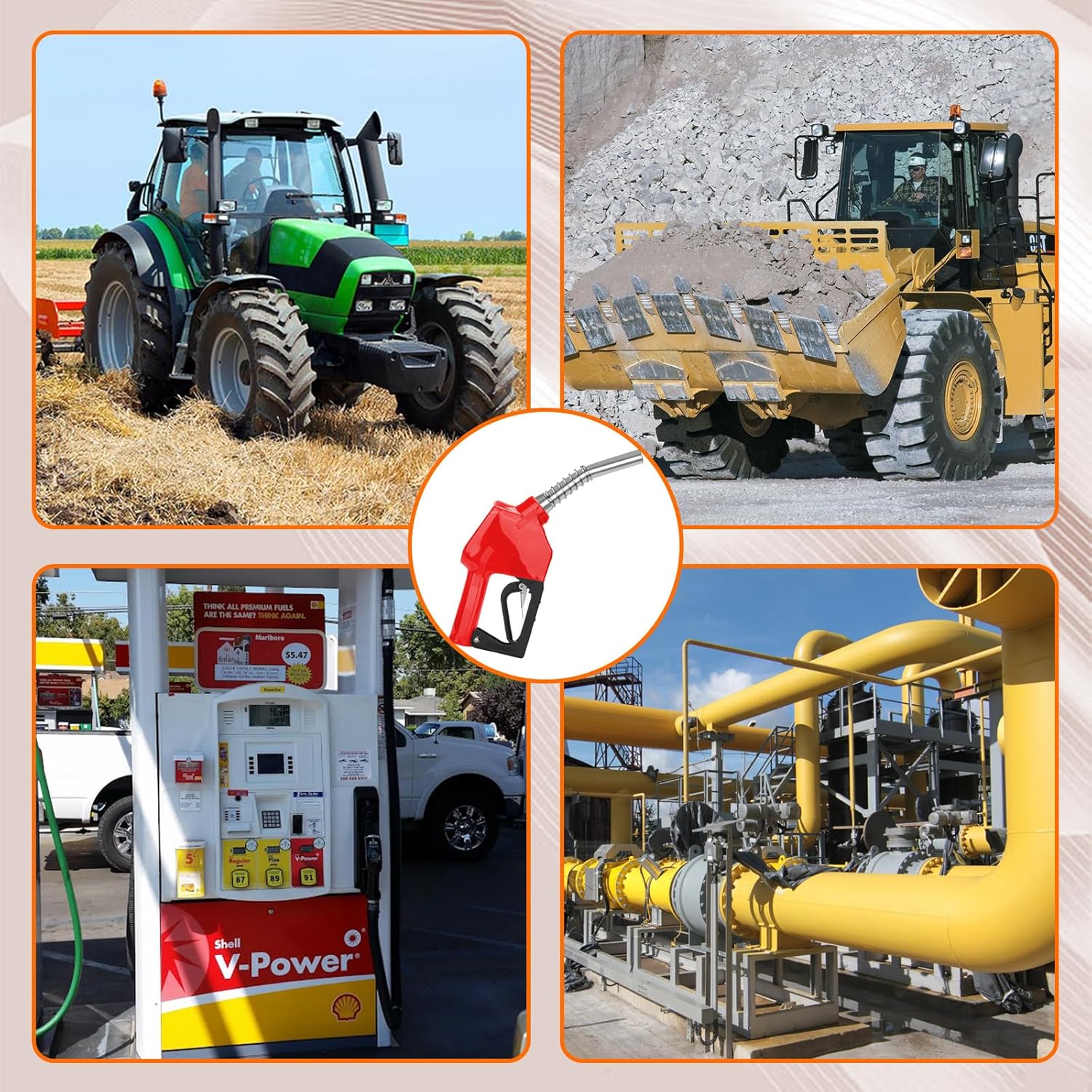 3/4" NPT Auto Shut-Off Fuel Nozzle, Gas Pump Nozzle with 3-Speed Padlock (9-16 GPM) - 360° Swivel Hose for Gasoline, Diesel, Biodiesel B20, E15 & Kerosene (RED)