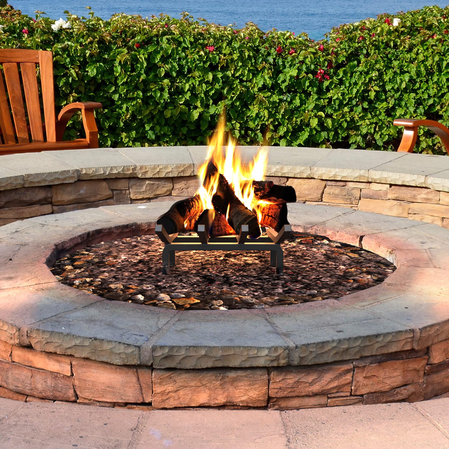 HYTXEN 14 inch Fireplace Grate Heavy Duty Solid Steel Indoor Chimney Hearth 3/4 Bar Fire Grates for Outdoor Kindling Tools Pit Wrought Iron Wood Stove Firewood Burning Rack Holder Black