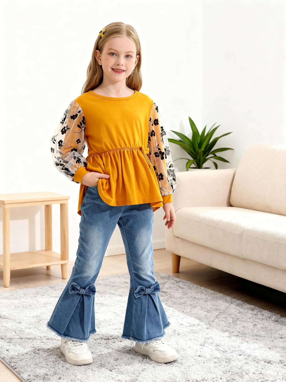 Todder Kids Girls Clothes Long Sleeve Shirts Top Flare Denim Jeans 2 Piece Fall Winter Girl Rodeo Outfits Set 3-8T - Image 3