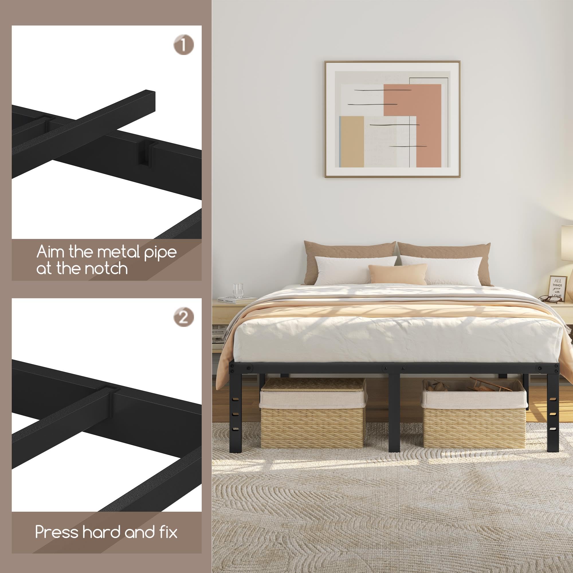 Metalen bedframe met lattenbodem- 160x200 - in zwart Metalen bedframe met lattenbodem- 160x200 - in zwart