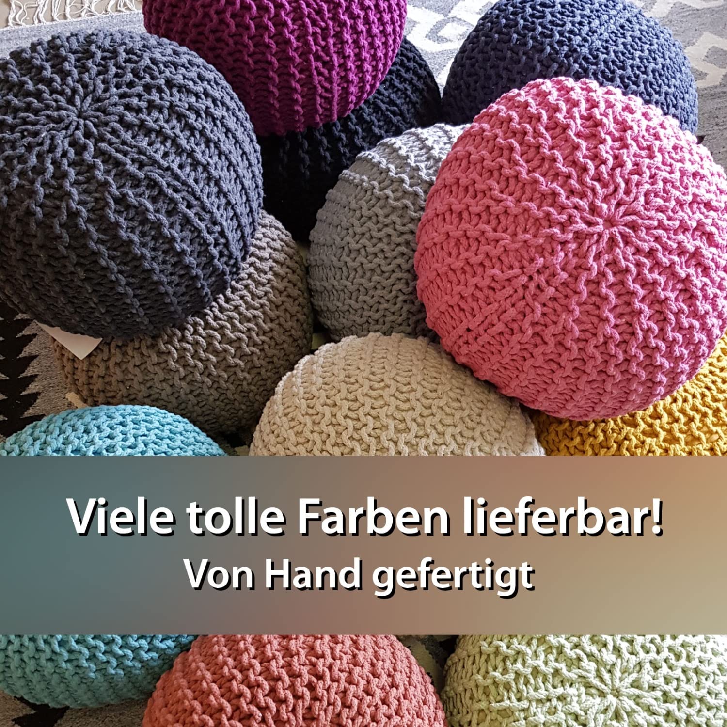 casamia Pouf Ø 55 o 45 cm, sgabello lavorato a maglia, per interni, dimensioni ø 45 cm, colore bianco