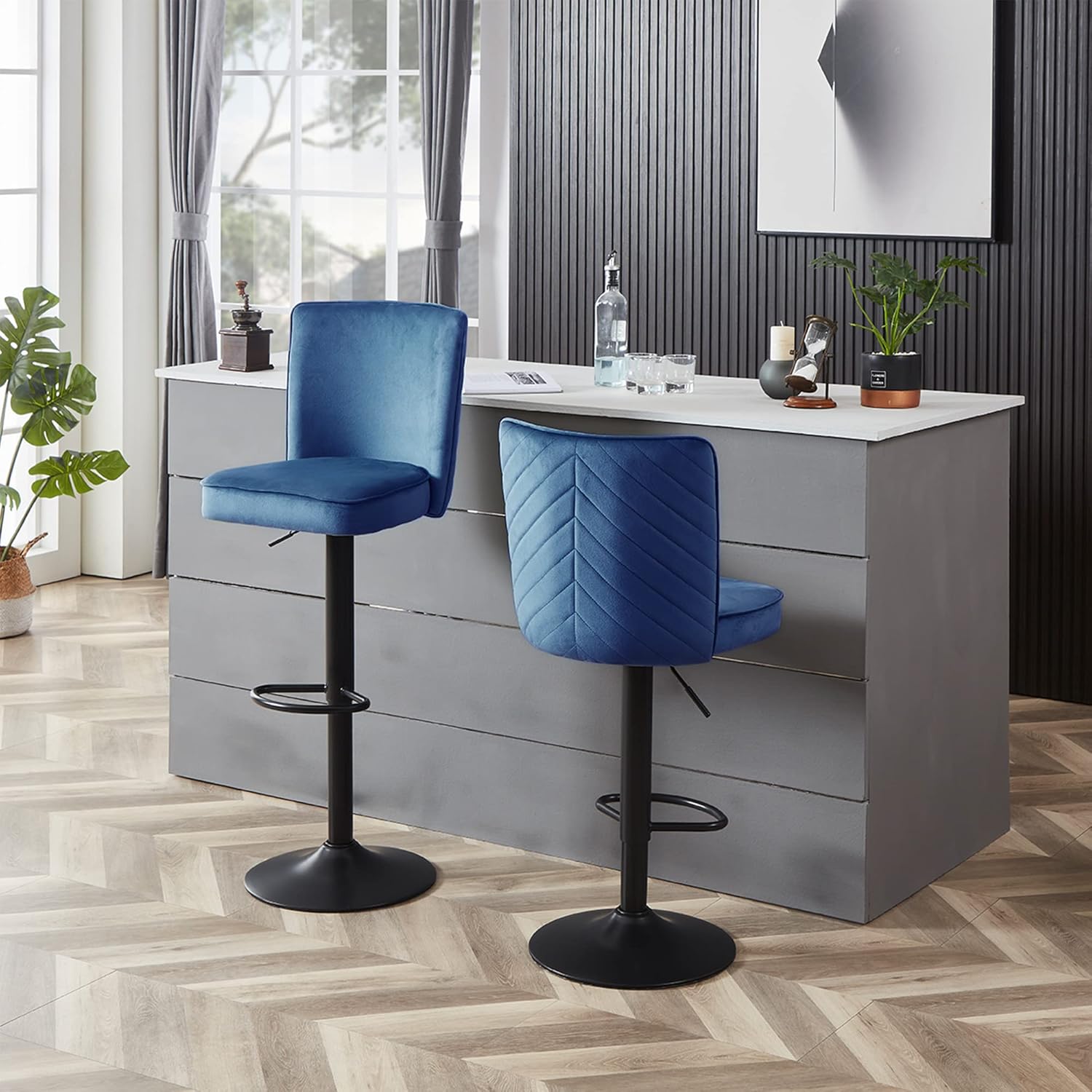 Cozy Castle Adjustable Velvet Bar Stool Set of 2