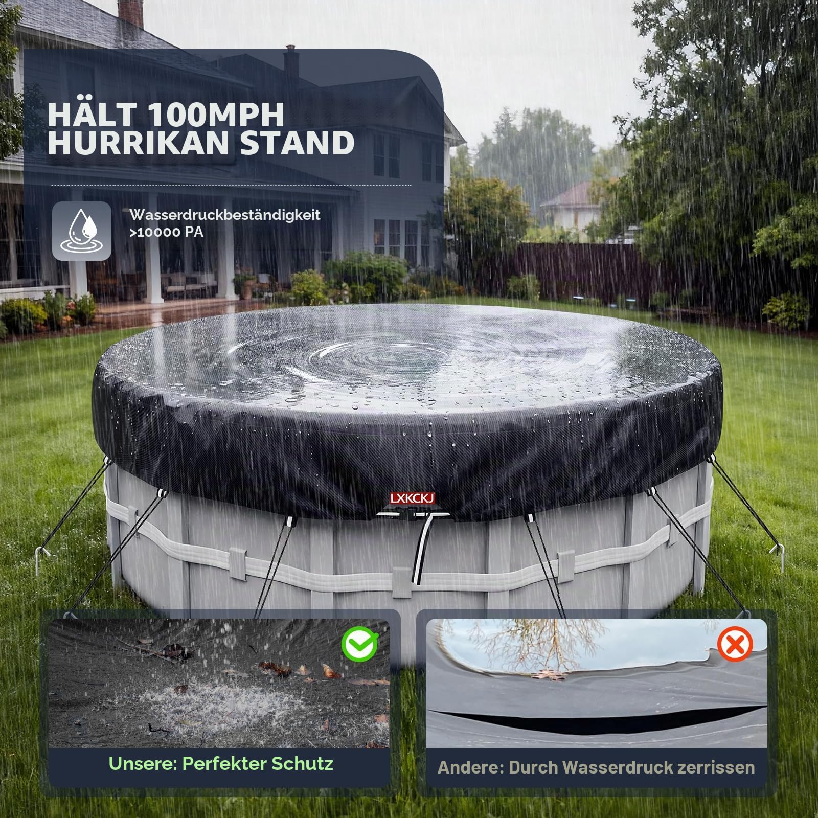 LXKCKJ Runde Poolabdeckung für oberirdische Pools- Lagertank Poolabdeckung mit Kordelzug Design-Whirlpool-Abdeckung Ideal für wasserdicht und staubdicht (4,5 m,Schwarz)