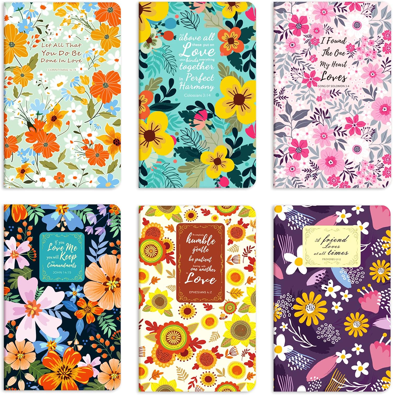6 Packs Floral Notebooks with Bible Verse Inspirational Quote 80 Pages (Lined, 40 Sheets) 5 x 8 In Small Memo Book 12.7 x 20.3 Cm Pocket Notepad Writing Pad, Christian Art Gift Set, Scripture Journal