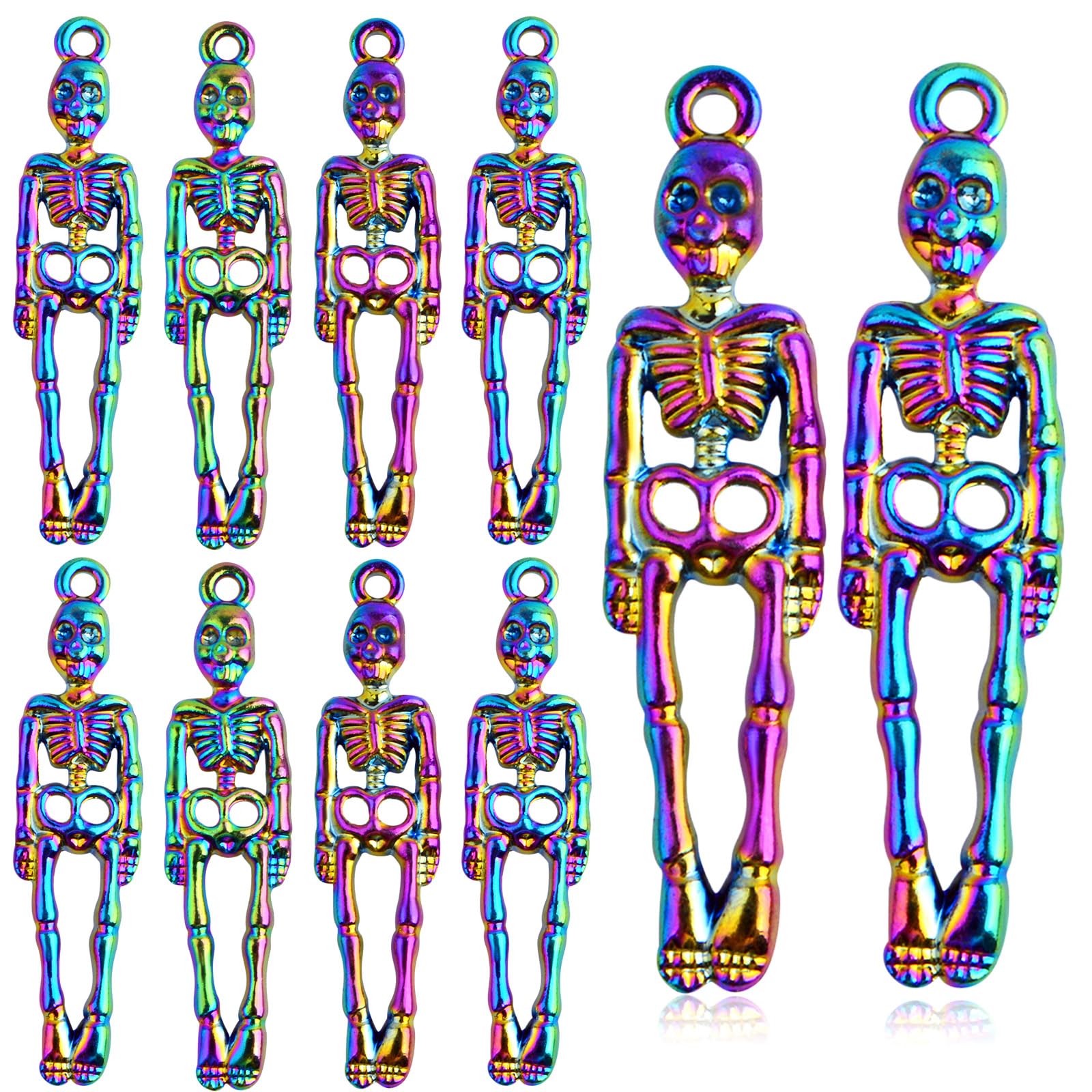Hmjpng 10pcs Rainbow Color Skeleton Body Skull Head Charms Alloy Skull Skeleton Body Bone Dangle Pendants Craft Supplies for Bracelet Necklace Jewelry Making Halloween Decor