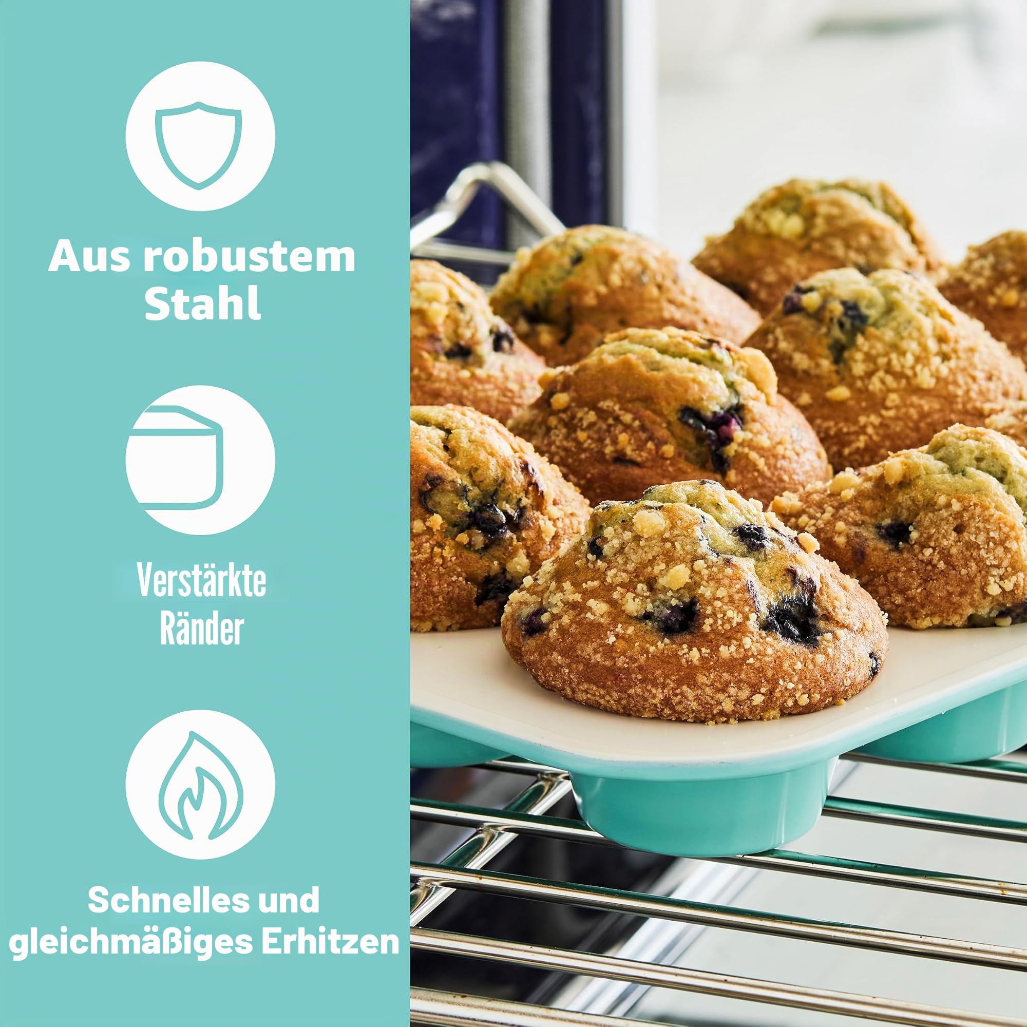 GreenLife 6-teiliges Antihaft-Backformen-Set, ungiftig, PFAS-freie Keramik, Ofenpfannen, spülmaschinen- und ofenfest bis 230 °C, leicht zu lösen, Backblech, Kastenform, rechteckiger und runder Kuchen