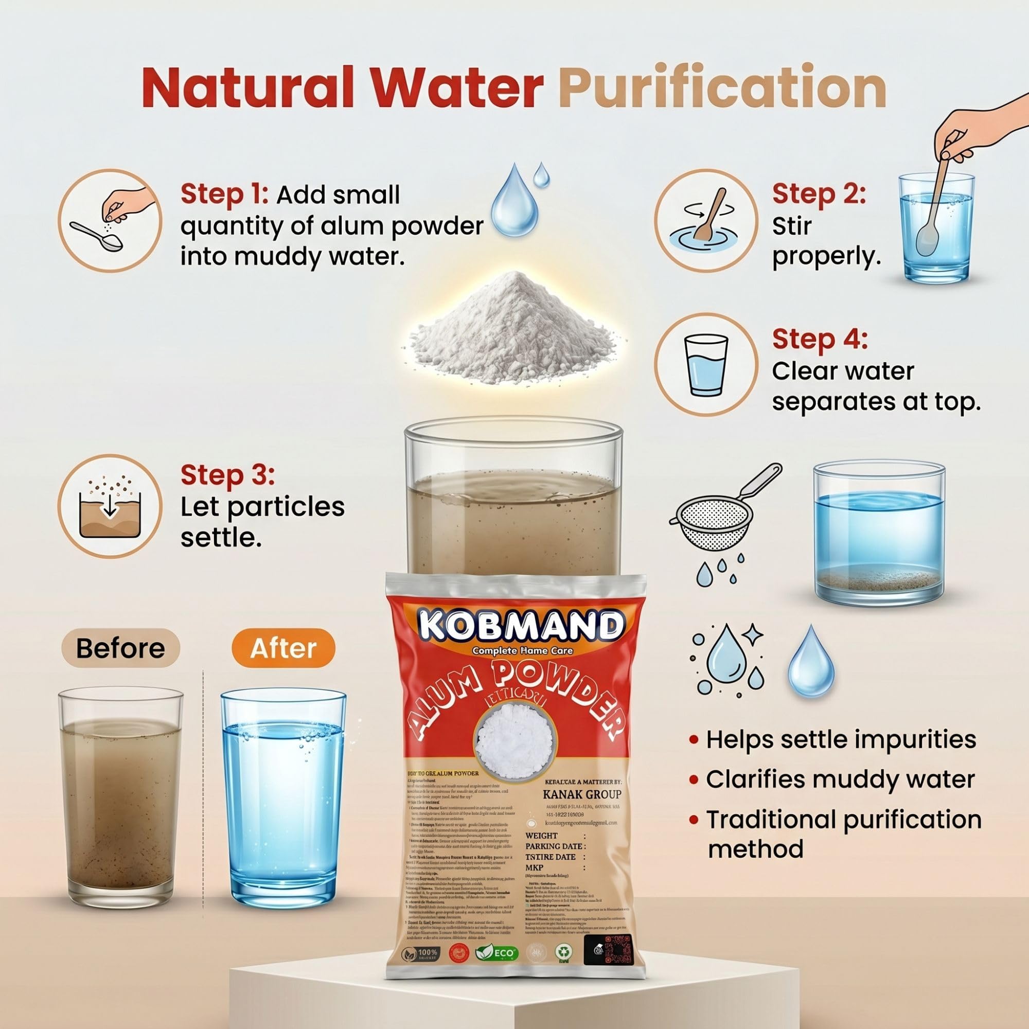 KOBMAND Alum Powder (Fitkari Stone) for face, Teeth, Skin, Water Purification, After Shave, Plants, Bath, Underarms, Deodorant, Mouthwash, Floor Cleaning, Cloth Washing | Phitkari Fitkiri Alam 900 gm 4