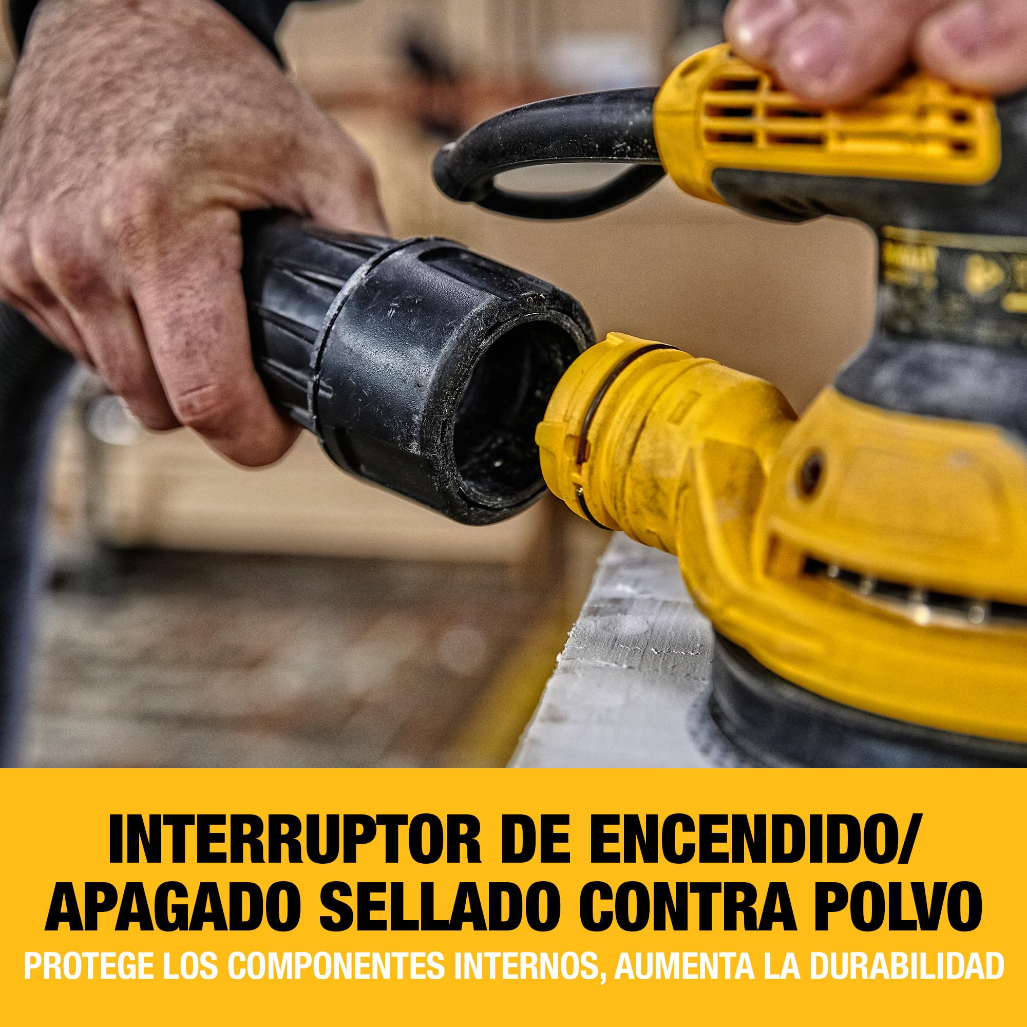 DEWALT Lijadora Rotorbital 280W Ø125mm, 8,000-12,000 OPM, Motor Velocidad Variable, Diseño Compacto, Baja Vibración para Uso Prolongado, DWE6423-QS