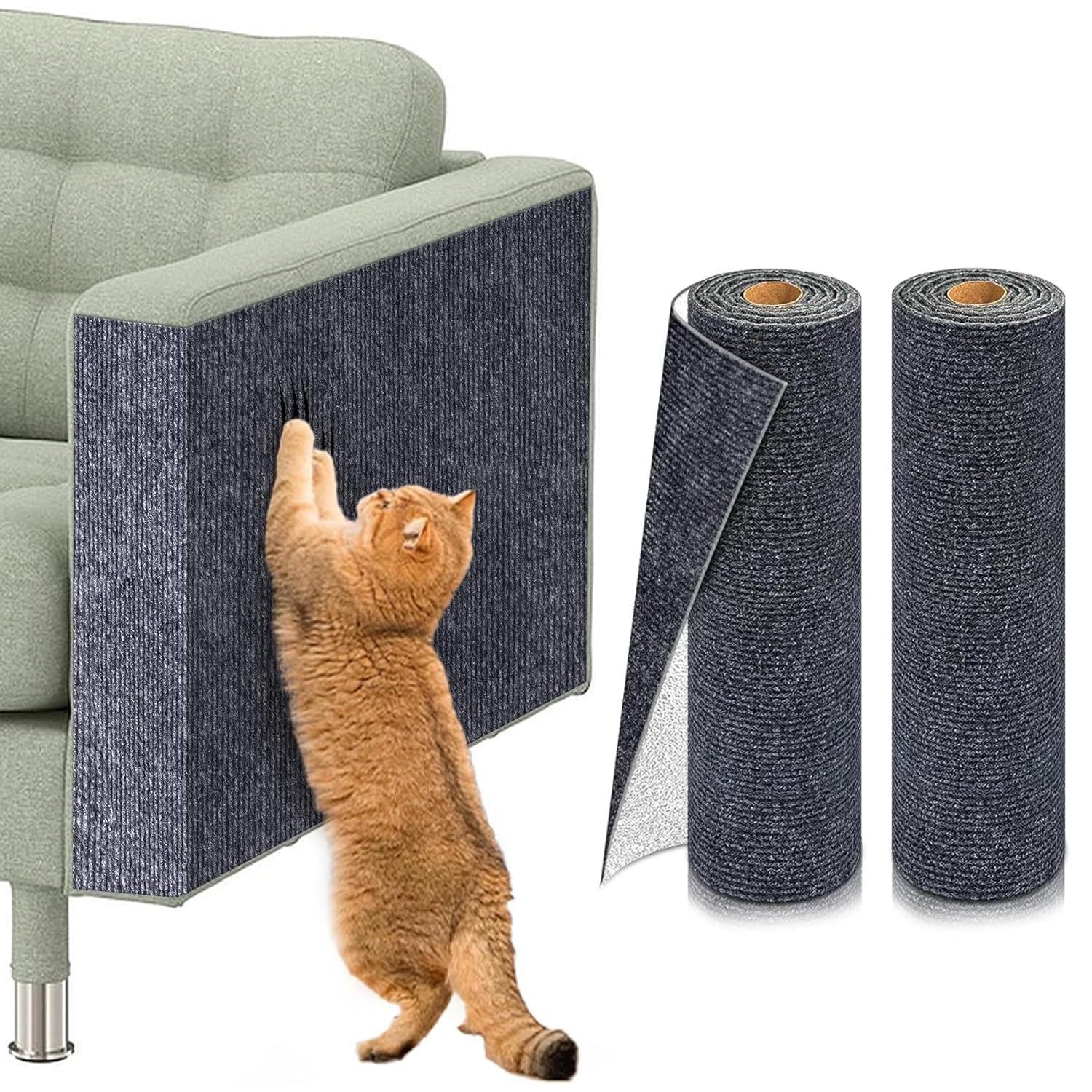 Self Adhesive Cat Scratching Mat, 2PCS Cat Scratch Mat Couch Furniture Protector Wall Mounted Anti Scratch DIY Climb Cats Scratcher Pads for Couch, Wall, Doors (Gray,30 * 100cm)