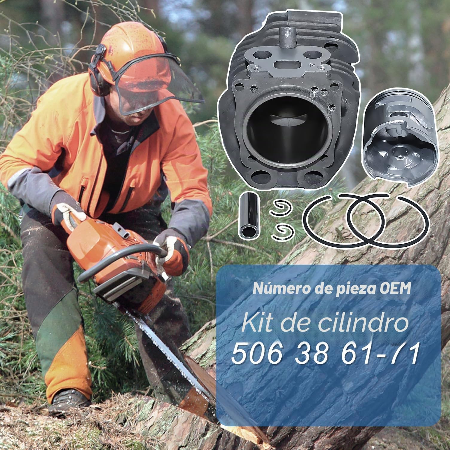 Kit Piston y Cilindro para Husqvarna K760 K750 Sierra, AUMEL 51mm Cilindro + Pistón + Cigüeñal + Cojinete + Junta + Bujía 15 en 1 Kit de Repuestos, Reemplazo 506 38 61-71