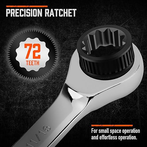 Miniatura 3 de HORUSDY Juego de llaves de trinquete de 26 piezas, métricas y SAE, juego de llaves combinadas de trinquete con organizador, 72 dientes, acero al