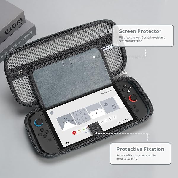 GeekShare Taschen mit Großem Fassungsvermögen für Switch 2 (2025), Harte Tragetasche Hülle, Schutzhülle mit Aufbewahrung für Spiele, Konsole & Zubehör (Katzenohren (Grau)) - 2