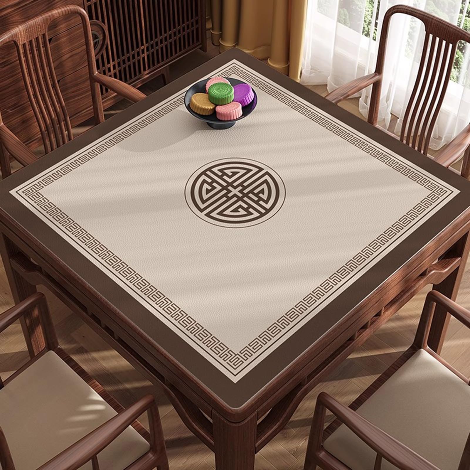 Grand Tapis de Mahjong carré, Nouveau Tapis de Table antidérapant de Style Chinois(100CM/39.3")