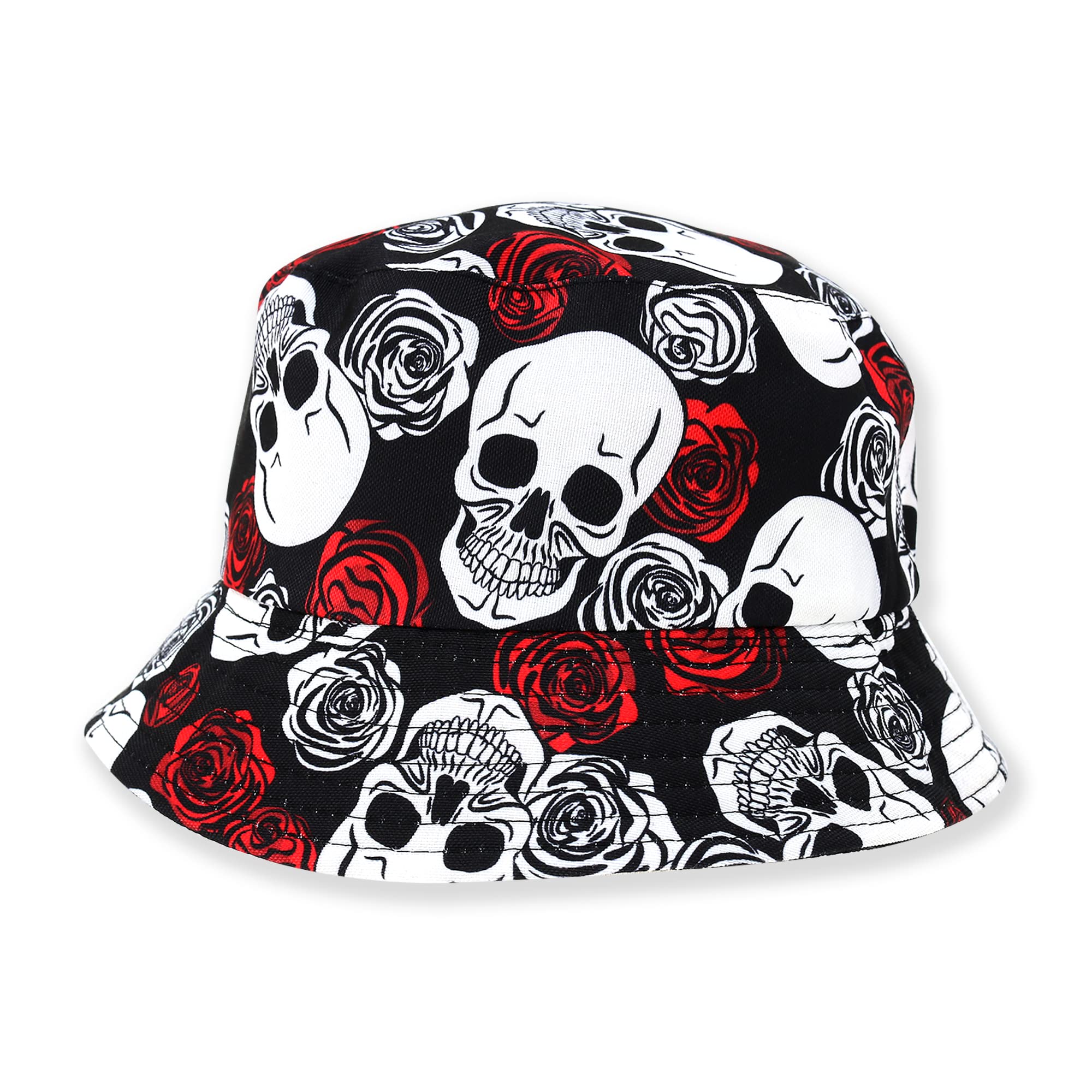 Robelli Unisex Reversible Summer Bucket Hat - Fun Festival Colourful Designs (BH32 - Skull Rose 2) โ image 1