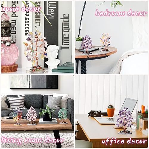 Miniatura 3 de YATOJUZI Árboles de cristal de malaquita, piedras preciosas de cristal natural, árbol de alambre de cobre, base de ágata, árbol de la vida,