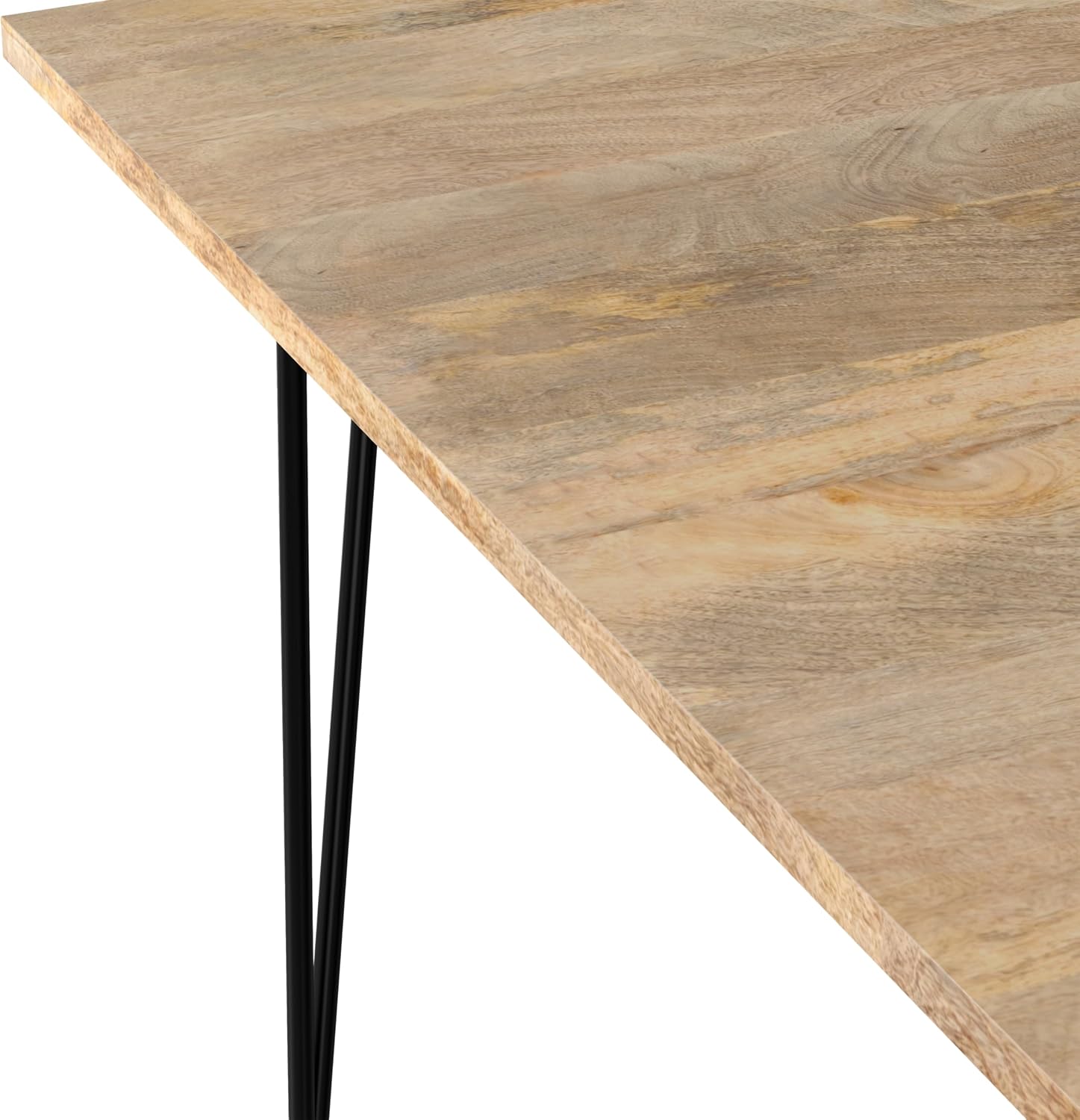 SIMPLIHOME Hunter Dining Table - 54 inch Wide Solid Mango Wood Square Table in Natural, Modern Industrial Style for Dining Room or Kitchen with Black Powder-Coated Iron Base and Hairpin Legs, Seats 8