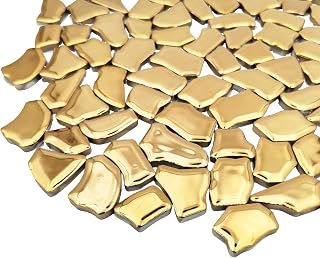 Azulejos de mosaico de cerámica irregulares de 500 g, piedras de mosaico de 2 a 4 cm para hacer mosaicos de bricolaje, manualidades, artes de pasatiempos, decoración de pared del hogar (dorado)