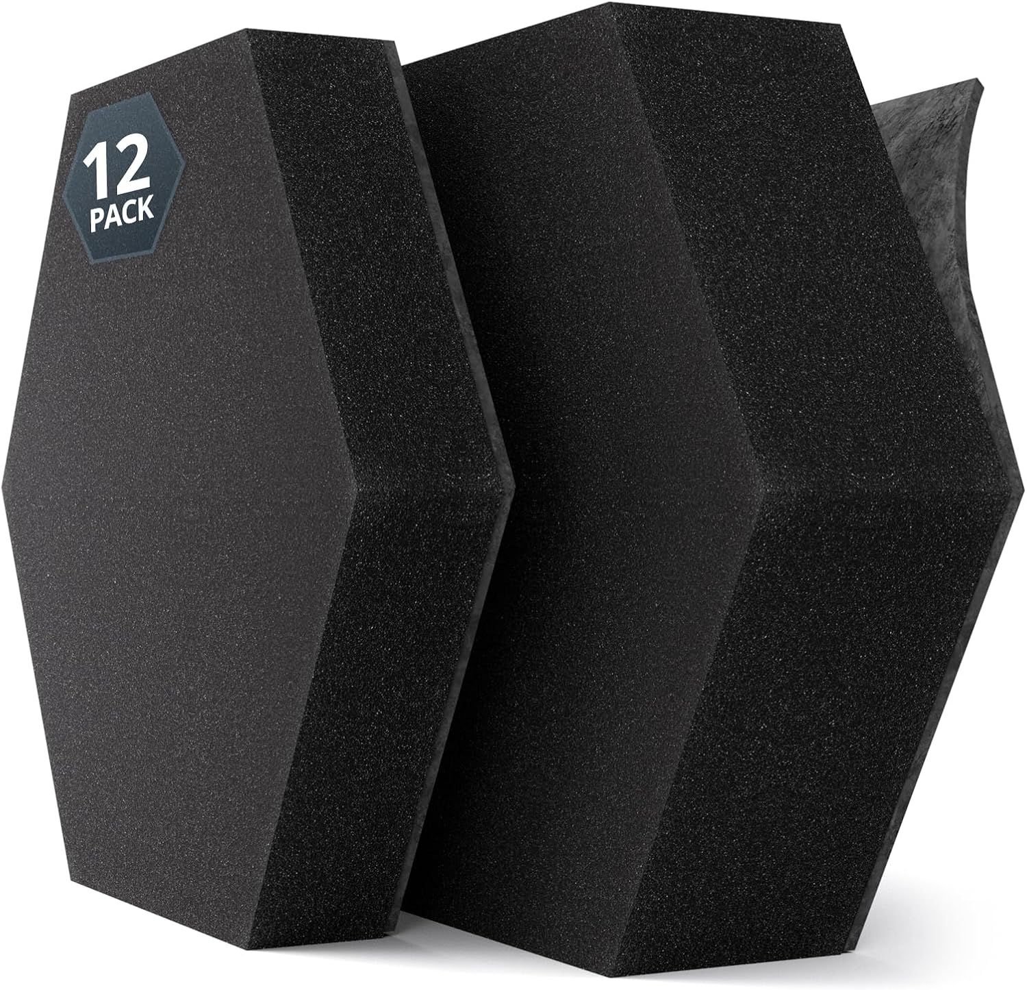 Kuchoow Acoustic MLV Hexagon Soundproof Foam Panels Sound Dampening & Absorbing for Walls, 12 Pack Black 3D Noise Soundproofing Decorative Tiles for Studio Recording, Offfice, Room, Ceiling, Door