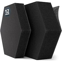Kuchoow Sound Proofing 3D Hexagon Acoustic Foam Panels for Wall, 12 Pack 4cm & 7cm Thick Acoustic Foam with MLV, Absorbing & Soundproof for Studio, Room, Bedroom, Office, Door, Ceiling Black
